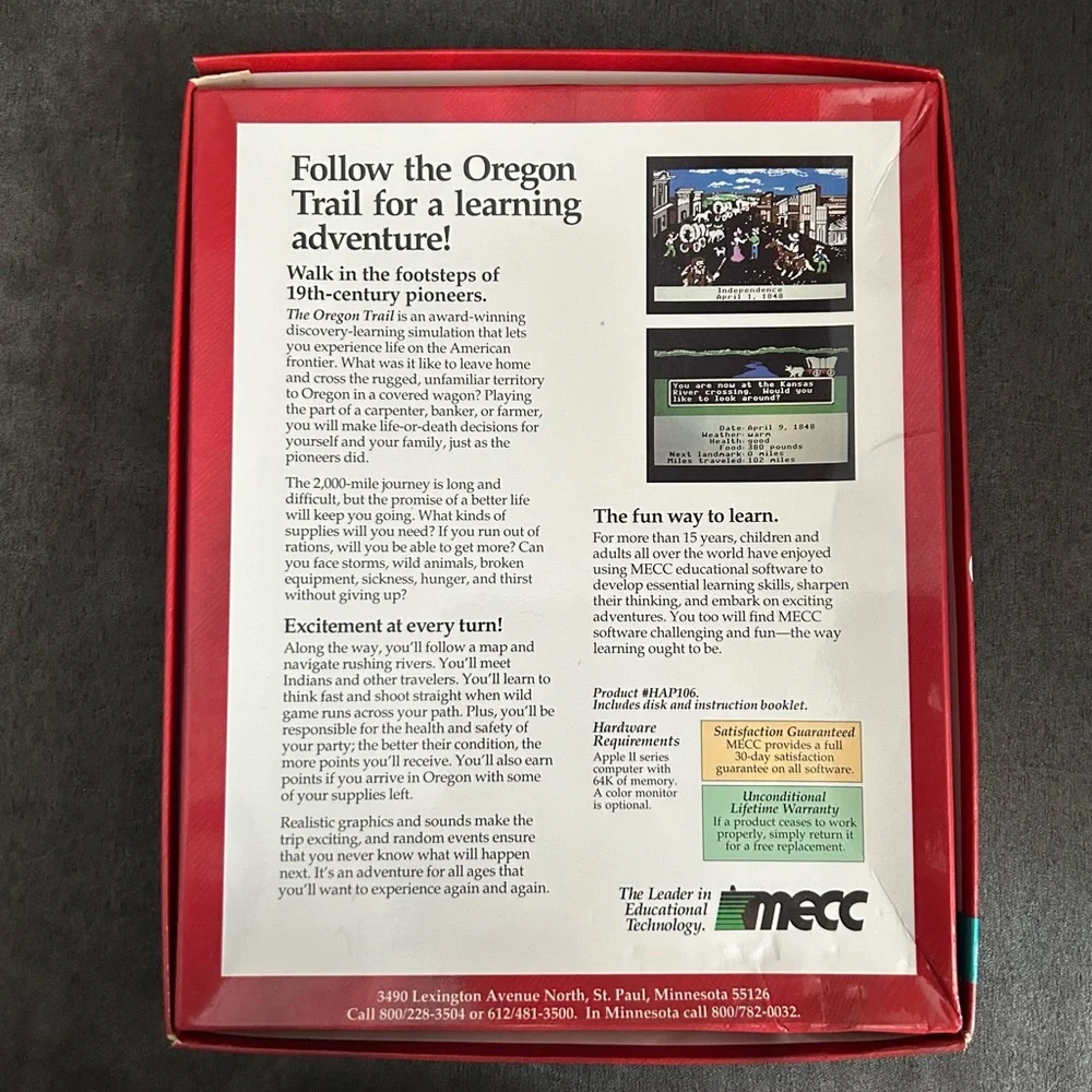 1986 Oregon Trail mecc Floppy Disk Original Box & Instructions PC Computer Game